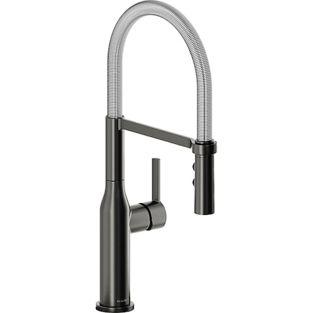 Elkay Single Hole Kitchen Fauct w/ Semi-pro Spout and Forward Only Lever Handle Black Stainless and Chrome LKAV1061BKCR